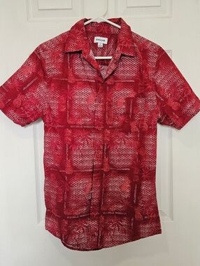 Haggar Red Tropical Print Short-Sleeve Button-Down Shirt